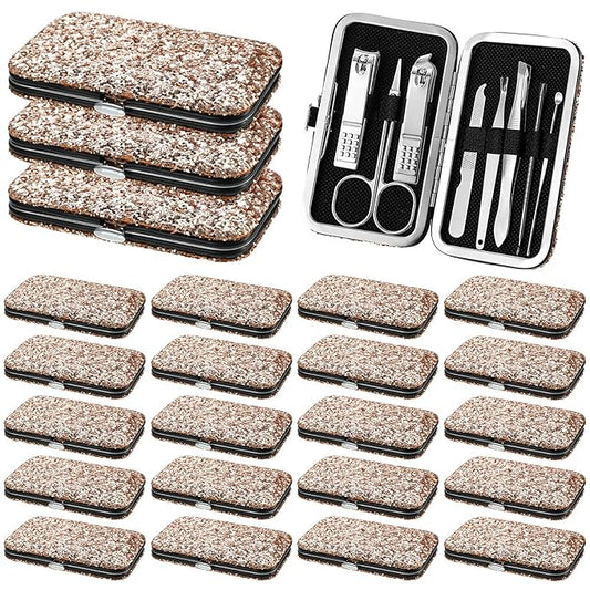 Lasnten 24 Set Christmas Manicure Set Bulk Nail Clippers Grooming Nail Kit Stainless Steel Professional Pedicure Kit Pedicure Tools with Travel Case Gifts for Xmas Men Women(8 in 1,Shiny Gold)
