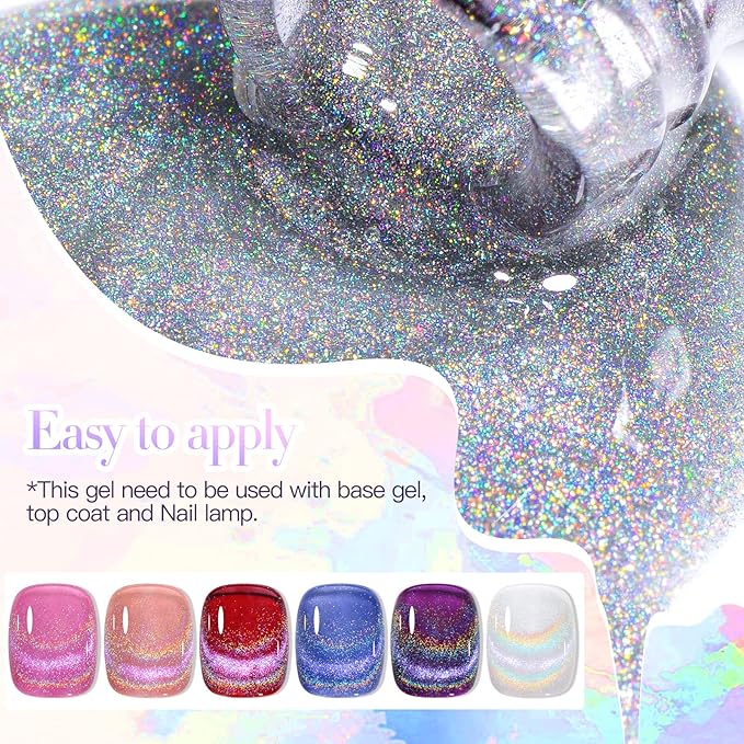 MEET ACROSS Rainbow Cat Eye Gel Nail Polish 5 Colors Jelly Magnetic Cat Eye Gel Nail Polish Set Soak Off UV LED Light Nail Kit Gift Box with Free Magnet Stick for Home DIY Manicure Varnish Art Design