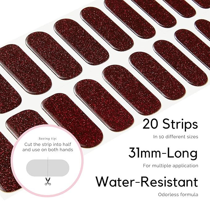 NAILOG Semi Cured Gel Nail Strips (20 Extra Long Stickers/Wraps) | Buy 2 Get 1 UV Lamp| Glossy & Long Lasting Soft Gel Finishing | Red Carpet