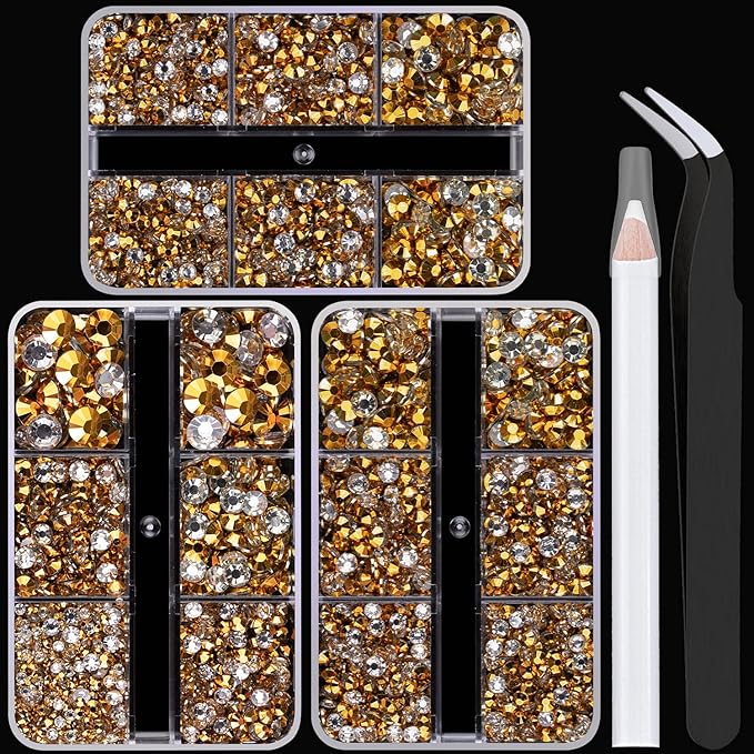 Resin Rhinestones Crafting, 2/3/4/5/6mm Flatback Jelly Rhinestones, 3 Box Mineral Gold Non Hotfix Crystal Gems for Bedazzling Crafts Mugs Tumblers Clothes Makeup Nail