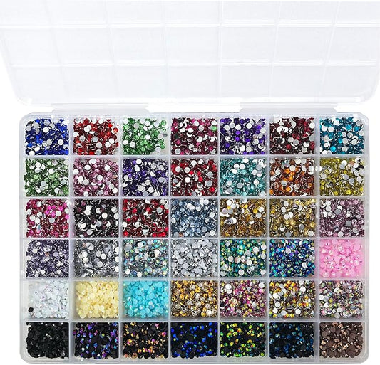 20000Pcs Nail Art Rhinestones, BetterJonny 42 Colors 3mm Round Nail Flatback Rainbow Gems Set AB Glitter Flat-Bottomed Rhinestone for Crafts Decoration and Jewelry Making