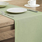 Basic Linen Style Table Runner, 14x48 Inch Sage Green | Mitered Corner Design - Image 4