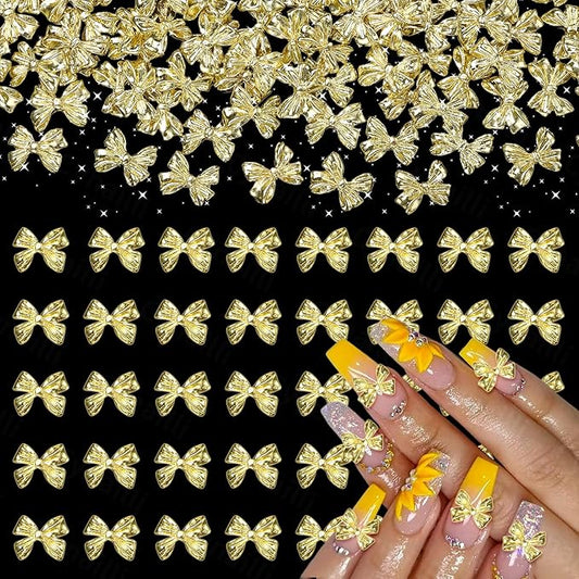 80 Pcs Metal Gold Nail Charm Bows, 3D Shiny Bow Nail Gems Charms, Cute Alloy Bowknot Y2K Nail Jewelry Charms for Nail Art Decor DIY Accessories Crafts