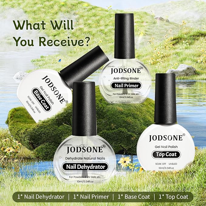 JODSONE 4 Bottle 10ML Nail Primer Base Coat Top Coat Glossy Quick Drying Durable DIY Nail Art Design Long Lasting Gift For Girls, transparent