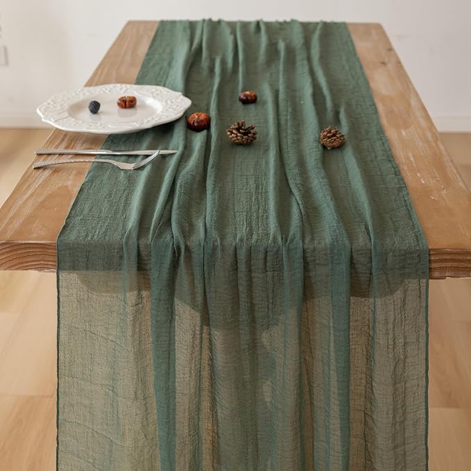 6Pcs Forest Green Cheesecloth Table Runner 120 Inches - Image 3