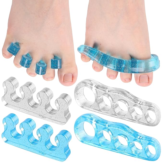 Dr. JK- ToePal Gel Toe Separator, 4 Pairs, Toe Spacers, Bunion Corrector, Blue & Clear, Christmas Gifts