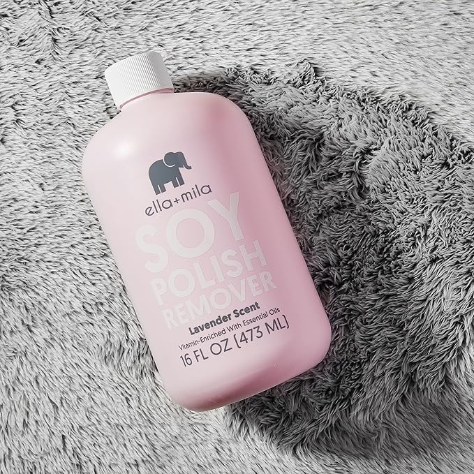 ella+mila Soy Nail Polish Remover Non-Acetone Nail Polish Remover - Non-Toxic Fingernail Polish Remover - For Natural Nail Polishes - Enriched with Lavender Essential Oil & Vitamins A,C & E (16 fl oz)