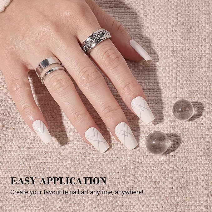 MelodySusie Semi Cured Gel Nail Strips, 20 PCS Gel Nail Stickers, Gel Nail Wraps, UV Light Required, Durable and Salon Quality (White Line)