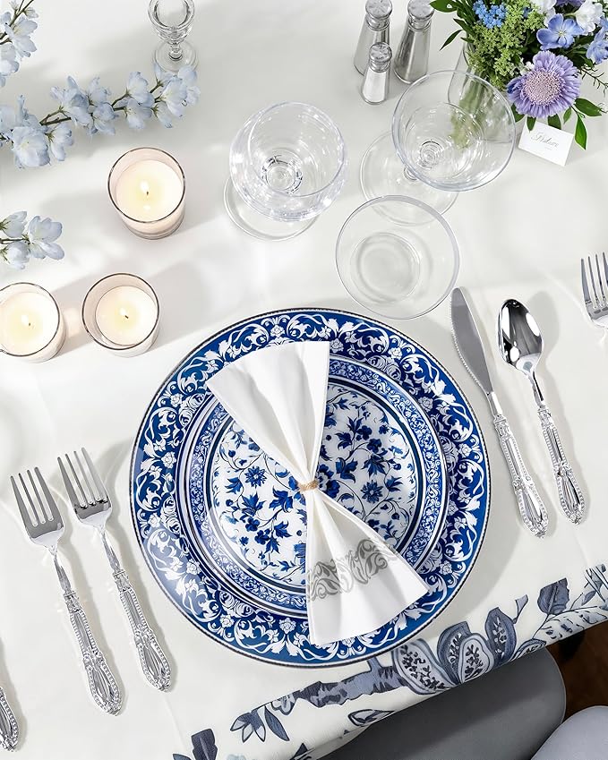 175 Pcs Blue Plates for Party & Wedding | Floral Disposable Dinnerware Set. - Image 7
