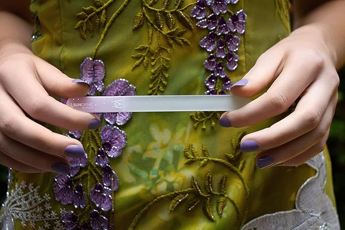 GERMANIKURE Czech Crystal Glass Nail File 3 Pack in Suede Leather Case - Professional Manicure & Pedicure Products for Smooth Easy Shaping of Natural Nails