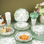 Kochorie 144 Pieces Sage Green Floral Paper Plates and Napkins Party Supplies - Image 4