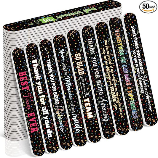 50 Pack Teacher Volunteers Appreciation Gifts Bulk Black Nail Files Emery Boards Employee Staff Team Thank You Gifts Nurse Pastor Appreciation Spa Salon Favors for Women Men Coworkers