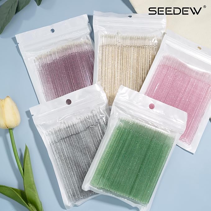 800 Pieces Microswabs for Eyelash Extensions, 10CM Lash Cotton Swabs, Microfiber Wands Brush for Lash Removal, Clean Mascara (Simple Packaging)-(Crystal Pink)