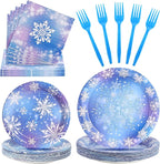 100 Pcs Disposable Winter Frozen Tableware Set by Unknown
