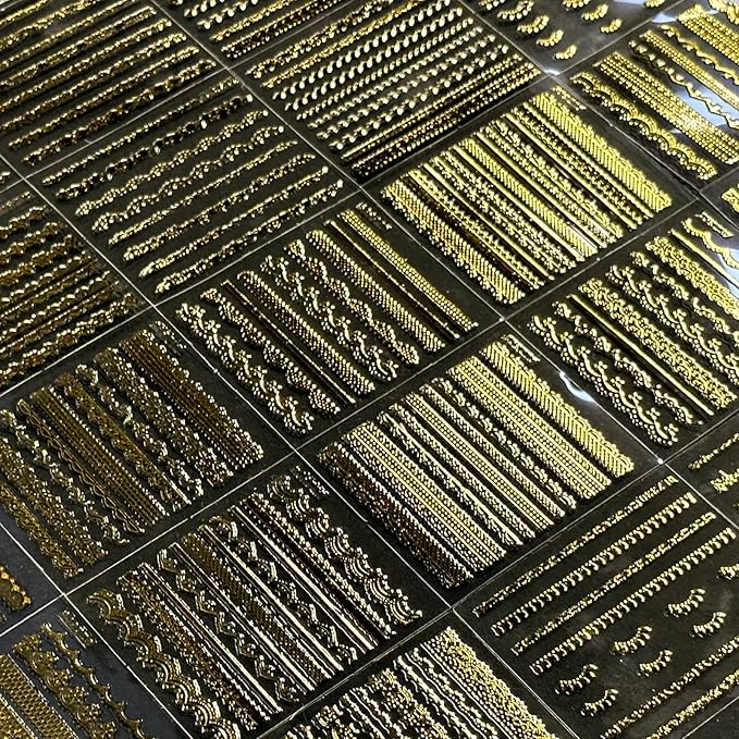 30 Sheets Gold Line Nail Art Stickers Gold Lace Nail Stickers 3D Self-Adhesive Gold Nail Decals Acrylic Nails DIY Design Nail Supplies for Women