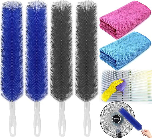 6 PCS Fan Cleaner Brush Towels kit - Bendable Fans Cleaning Brush Cobweb Duster Microfiber Head Crevice Dust Collector, Washable Fan Blade Cleaner, for Air Conditioning Home Car Vents Curtain Shutters