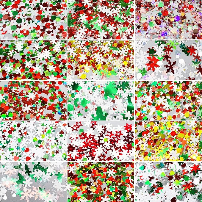 Glitter SUPGIFT 15 Colors 130g Holographic Christmas Snowflake Tree Heart Star Pentagram Chunky Cosmetic Laser Sequins for Makeup Hair Body Nail Art Slime Craft Resin with Brush 5 Spoons