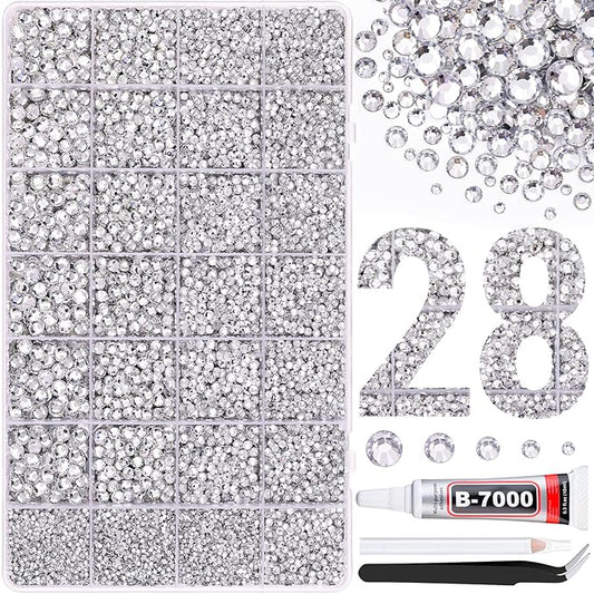 30000Pcs Resin Rhinestones for Bedazzling with B7000 Jewelry Glue, Clear Flatback Gems Rhinestones for Crafting, Clothing Tumblers Mugs Shoes Fabric Decor Nail Art