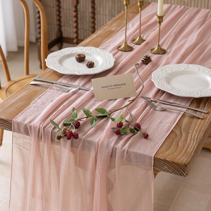 3Pcs Dusty Pink Cheesecloth Table Runner 120 Inches by KEKETOARRANGE