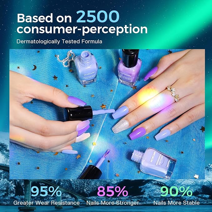 Morovan Blue Nail Polish Set: Aurora Pearl Glitter Purple Nail Polish Kit White Sparkle Shimmer Mermaid Regular Air Quick Dry Fingernail Polish Pack for Women 2025 Nail Art Design Gift Holiday Party