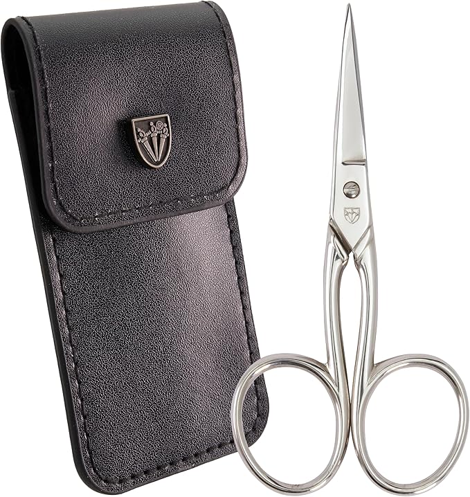 3 Swords Germany - Embroidery Scissors, Shears for Art Work, Daily Use in Household, Sewing, Art Work, Craft with black Synthetic Leather case
