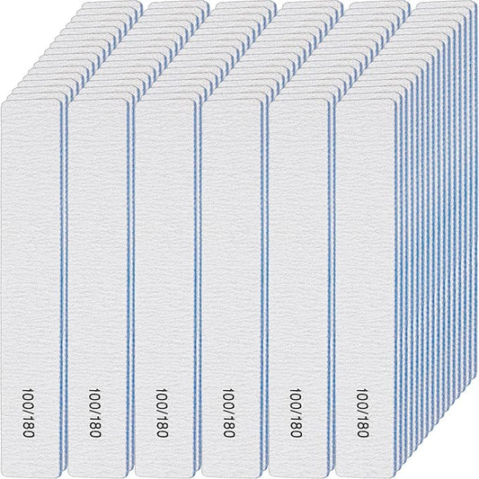 200 Pcs 100/180 Grit Nail Files, Reusable Nail File Double Sided Emery Boards for Acrylic and Gel Nails, Professional Fingernail File Manicure Tools for Filer Salon Pedicure Beauty(Rectangle)