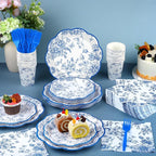 Kochorie 144 Pieces Blue Floral Paper Plates and Napkins Party Supplies - Image 4
