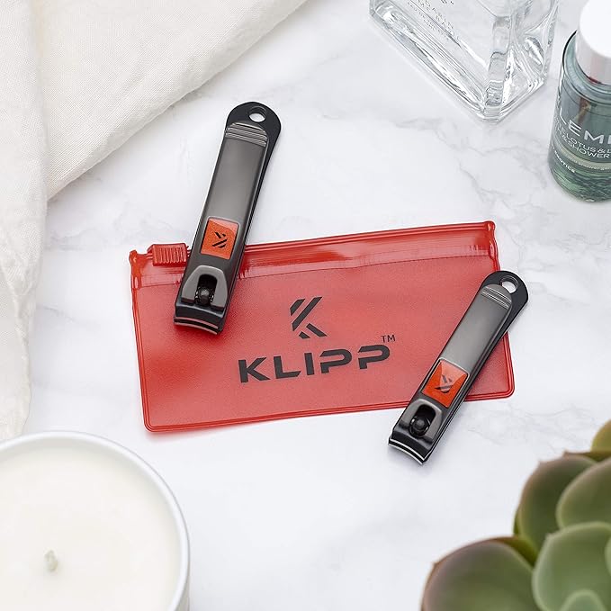 Nail Clipper Set for Men and Women, KLIPP Arched Zinc Alloy Nail Clippers with Built in Fingernail Files on Non-Slip Levers – Trim and Shape Finger and Toe Nails with Travel Nail Care Kit