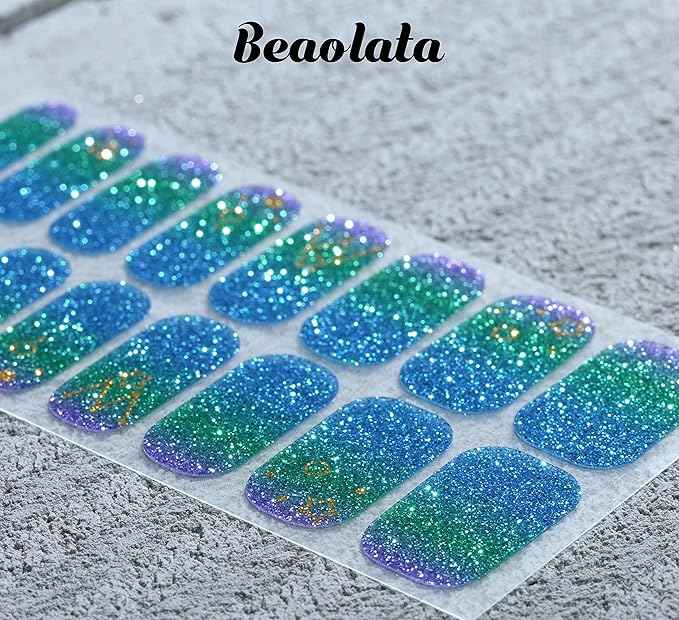Nail Polish Strips, 32PCS Salon Quality Wraps, Long Lasting Gel Nail Stickers for Women Easy Apply& Remove (Picking Dark Blue)