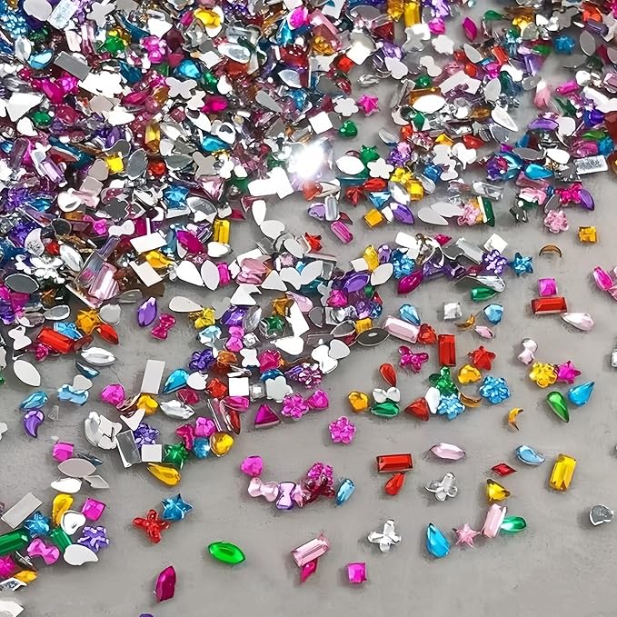 5000PCS Colorful Mini Rhinestones Nail Charms Multi Shape Crystal Flat Back Nail Gems 3D Kawaii Mini Moon Heart Star Flower Nail Diamonds Geometric Acrylic Nail Crafts for Women Girls Nail Supplies