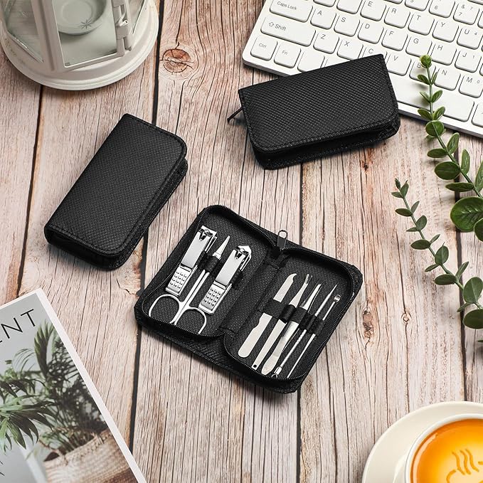 Coume 48 Set Christmas Men Gift Bulk Nail Care Kit Stainless Steel 8 in 1 Manicure and Pedicure Set with Travel Case Baby Shower Prizes for Employee Appreciation Teacher Staff Coworkers(Black Series)