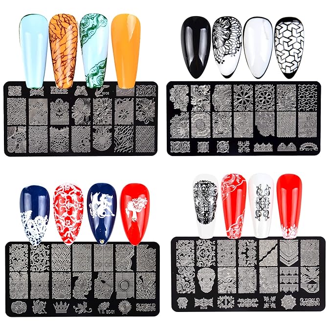 AddFavor Nail Stamper Kit 6pcs Flower Lace Vine Nail Art Stamping Plate Template with Silicone Nail Stamper and Scraper for Women Girls DIY Fingernail Manicure Stencils Tools