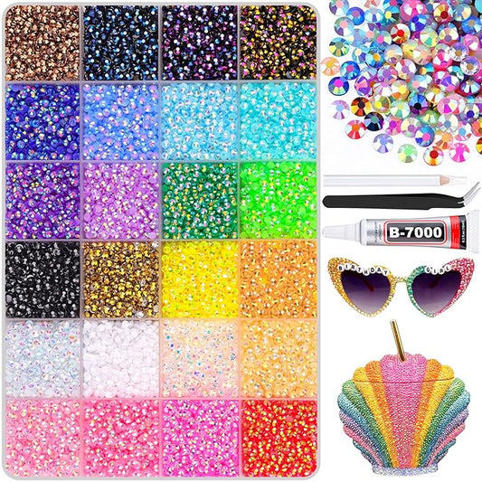 24000Pcs Resin Rhinestones for Bedazzling with B7000 Jewelry Glue, Colorful 3mm Non Hotfix Flatback Gems, Rhinestones for Crafting DIY Crafts Clothing Tumblers Mugs Shoes Fabric Decor Nail Art
