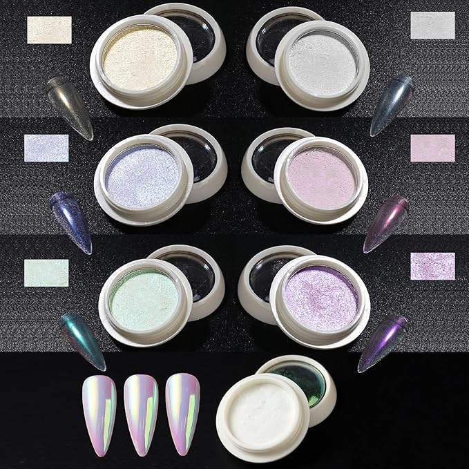 7Jars Chrome Nail Powder Aurora Effect Neon Pigment Pearl Glitter Iridescent Dip Powder Manicure Kit Nail Art Decoration Sets,Resin Craft