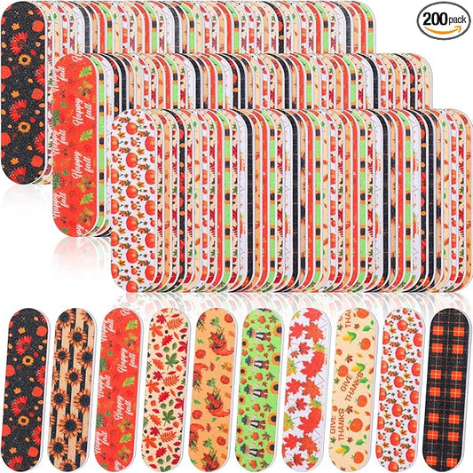 Lasnten 200 Pcs Thanksgiving Mini Nail Files Thanksgiving Gifts for Women Autumn Pumpkin Double Sided Emery Board Nail File Bulk Fall Harvest Pumpkin Manicure Tools for Party Favor Goodie Bag Filling