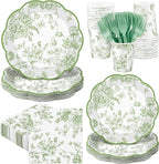 Kochorie 144 Pieces Sage Green Floral Paper Plates and Napkins Party Supplies by Kochorie
