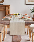 Linen Checked Farmhouse Table Runner, 13x48 Inches Neutral Beige | Raised Grid - Image 2