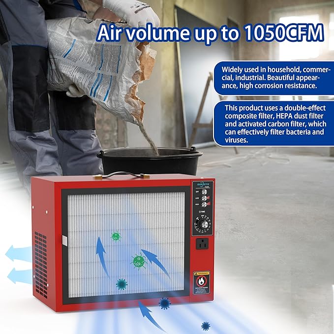 Portable Intake Air Filtration System - Tabletop Dust Collectors (850-1050CFM) for Woodworking, Movable Air Filter with Strong Vortex Fan, Works Shop Benchtop Dust Collection Systems FJ225-2