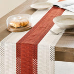 Macrame Style Bicolor Stitching Table Runner 14x36in Orange | Woven Boho Table - Image 4