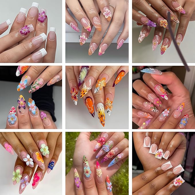 Flower Nail Art Stickers 5D Embossed Self Adhesive Lily Flower Stickers Summer Hibiscus Floral Decals Charms Vacation Design Pegatinas para Uñas for Women Girls DIY Manicure Decoration 3 Sheet