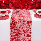Snowkingdom Red Sparkly Table Runner Glitter Sequin Glitter Metallic Foil Mesh - Image 2