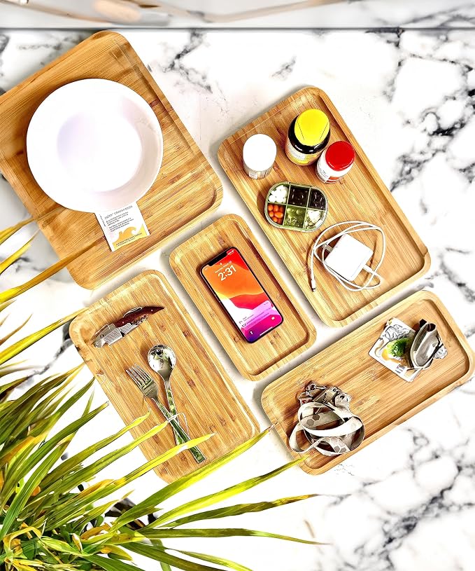 Bam&Boo Bamboo Serving Tray Natural Minimalist Rectangular Coffee, Decor - Image 2