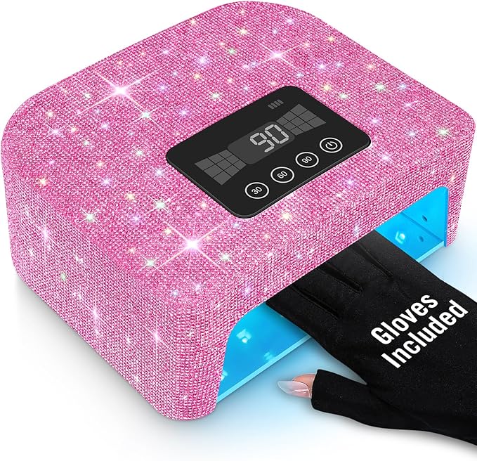Aedavey Cordless UV Nail Lamp, Rechargeable UV Light for Gel Nails, LED Nail Lamp with 4 Timer Modes, Gel Nail UV Light Decorate with Sparkling Nail Rhinestones