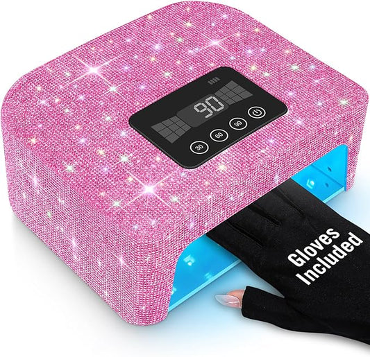 Aedavey Cordless UV Nail Lamp, Rechargeable UV Light for Gel Nails, LED Nail Lamp with 4 Timer Modes, Gel Nail UV Light Decorate with Sparkling Nail Rhinestones