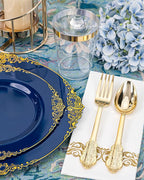 Nervure 175Pcs Blue Plastic Plates, Disposable Dinnerware Set - Image 6