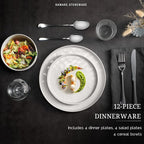 HaWare Dinnerware Sets, 12-Piece Plates and Bowls Set, Speckled White | - Image 3