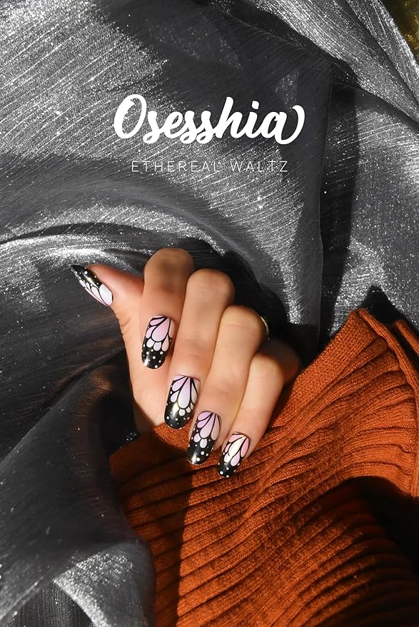 Semi Cured Gel Nail Strips, 20 pcs Nail Wraps, Glaze Stickers, Salon Quality French Manicure, Full Decal Gel Polish Strips, Long Lasting, UV Required (Ethereal Waltz)
