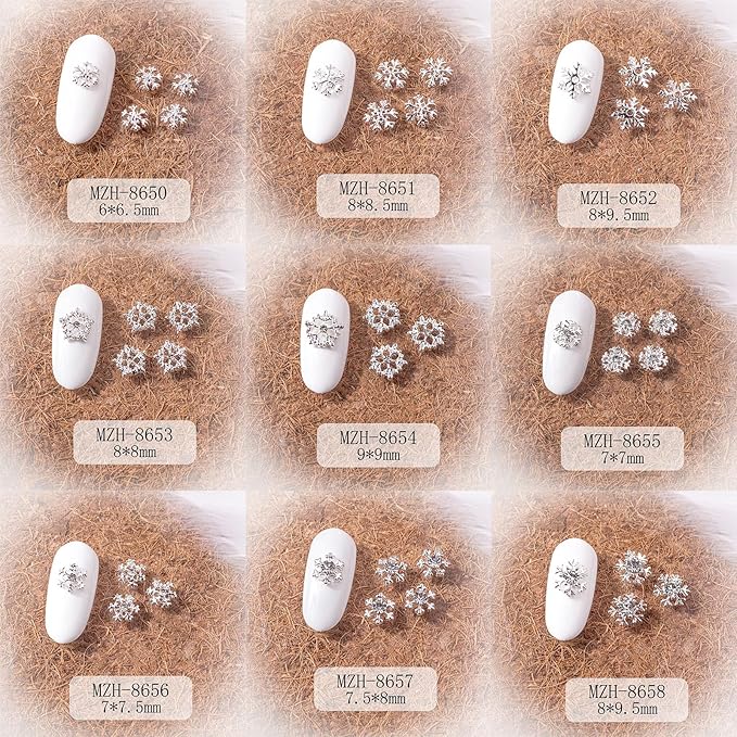 Christmas Nail Charms 20pcs Silver Snowflake Nail Art Charms with Diamond Design Winter Nail Jewelry Supplies Xmas Snowflakes Nail Decoration for Women Girls DIY Manicure Decorative Accessories
