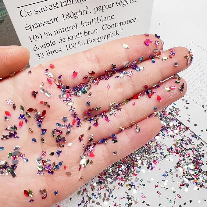 5000PCS Colorful Mini Rhinestones Nail Charms Multi Shape Crystal Flat Back Nail Gems 3D Kawaii Mini Moon Heart Star Flower Nail Diamonds Geometric Acrylic Nail Crafts for Women Girls Nail Supplies