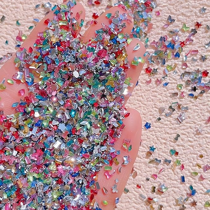 5000PCS Colorful Mini Rhinestones Nail Charms Multi Shape Crystal Flat Back Nail Gems 3D Kawaii Mini Moon Heart Star Flower Nail Diamonds Geometric Acrylic Nail Crafts for Women Girls Nail Supplies